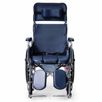 Fauteuil roulant inclinable en acier chromé avec siège ergonomique en U, roues en PU, accoudoirs amovibles, repose-pieds relevables et freins à main