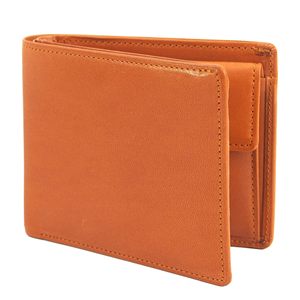 Men's Bi-Fold Genuine Leather <b>Wallet</b> With Coin Compartment <b>RFID</b> <b>Blocking</b> Orange Reddish Orange Solid Color Spring 2025 - Product Image 1