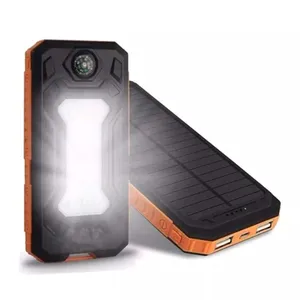 Innovation Waterproof Solar Power Bank 10000mah with Compass and Strong LED Torch Dual USB Ports Solar Phone Charger