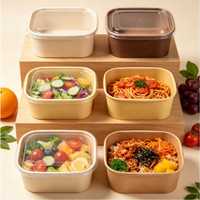 Bol en papier kraft biodégradable, écologique, de qualité alimentaire, recyclable, résistant à la graisse, anti-fuite, avec couvercle en PET, impression personnalisée
