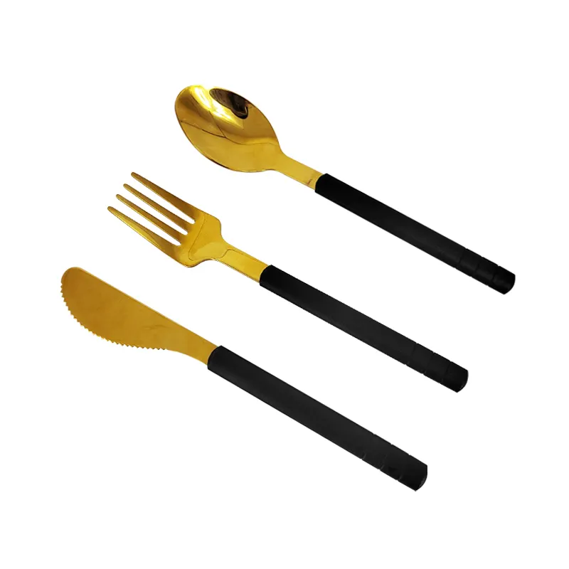 Hot Selling Black Dinner Set Gold Dinner Ware Fork Spoon Knife Cookware Sets Cutlery Set With Box