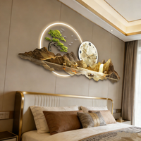 Décoration murale d'hôtel de luxe avec éclairage LED et horloge silencieuse - Nouvelle décoration de cerf de montagne de style chinois pour hall d'hôtel et chambre d'hôtes