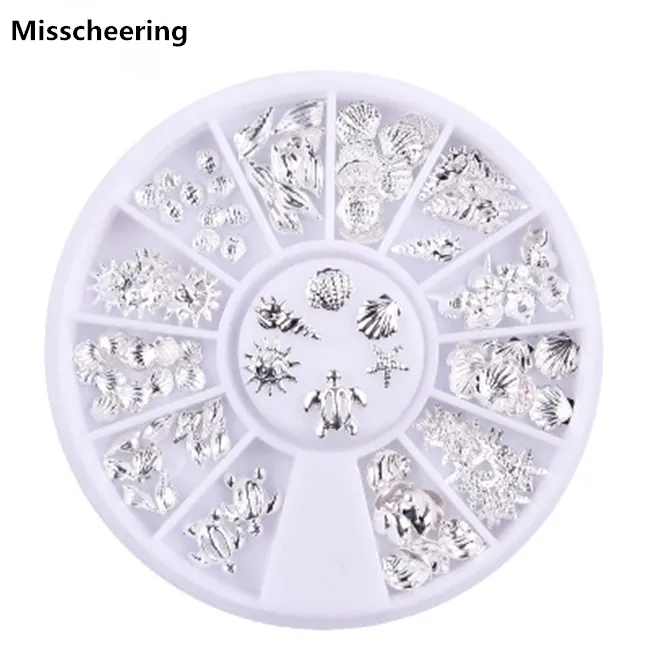 Misscheering Metal Rivet Ocean Series Silver Starfish Shell 3d Metal Hollow Nail Art Stud Decoration Manicure Nail Wheel