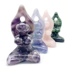 Venta al por mayor a granel de piedra natural de cristal tallado de cristal Yoga diosa tallada para regalo Deco