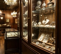 Vitrine de Luxe en Bois Massif Rétro Européen avec Éclairage LED pour Bijoux Haut de Gamme et Objets de Collection