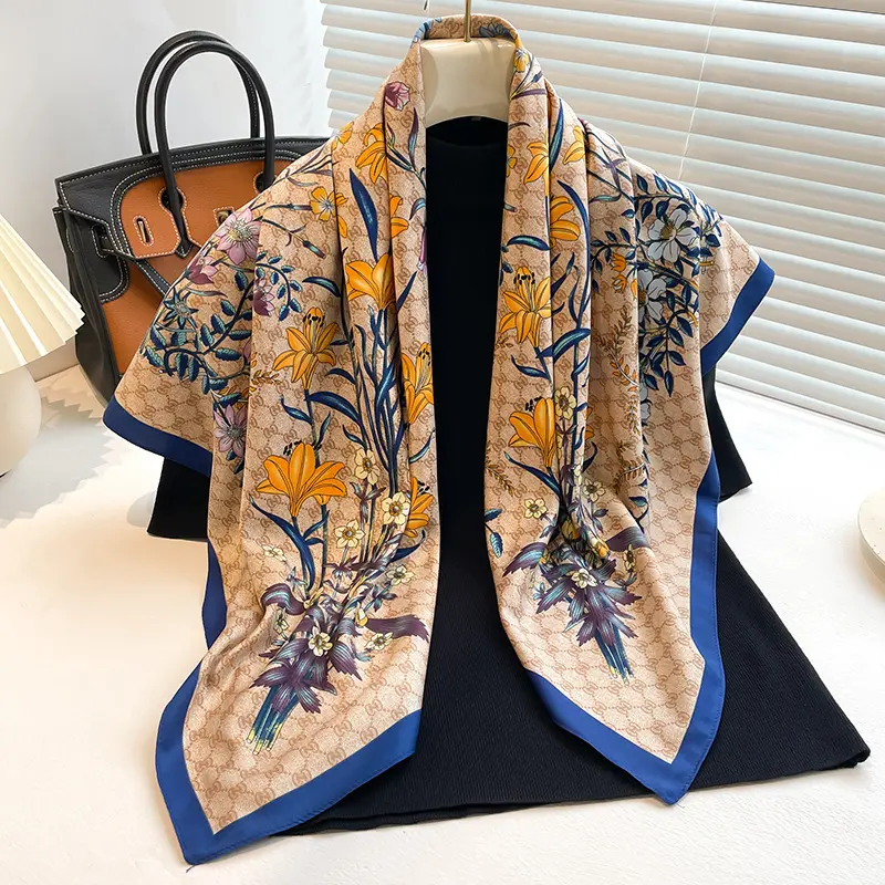 Sciarpa quadrata personalizzata in seta grande fazzoletto da 90cm sciarpa decorativa da viaggio scialle in seta