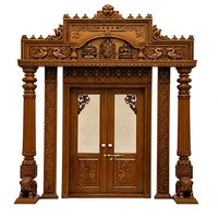 Nouvelle Arrivée : Porte de Salle de Prière en Bois de Teck Style Indien du Sud avec Piliers Éléphant – Durable, Taille et Couleur Personnalisables – Fabricant Exportateur