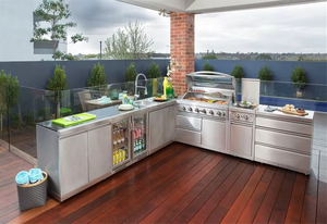 BAINENG All-season Stainless Steel <b>Outdoor</b> Kitchen <b>Cabinet</b> Bbq Grill Camping <b>Outdoor</b> Kitchen Island with Refrigerator - Product Image 2
