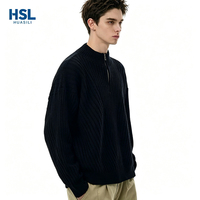 Pull tricoté noir uni décontracté pour homme, col montant à demi-zip, idéal pour les sorties, le street style et les tenues d'automne