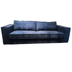 Wohnzimmer niedriger Boden 4-Sitzer dunkelblaues Sofa Chesterfield-Set Sofa Heimmöbel Armlehne Stoffsofa-Set