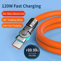 Kabel Siku Putar Silikon Cair 1M/2M 6A Pengisian Daya Super Cepat Kabel Data USB-C Tahan Lama Fleksibel Transfer Kecepatan Tinggi