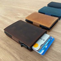 Pemegang kartu kulit asli minimalis kustom Harga Bersaing Dompet aluminium Pop-Up untuk pria
