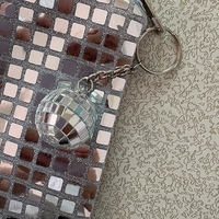 Sac de rangement monobloc à motif miroir pour articles de toilette, maquillage, pièces de monnaie, paillettes disco et sacs de fête