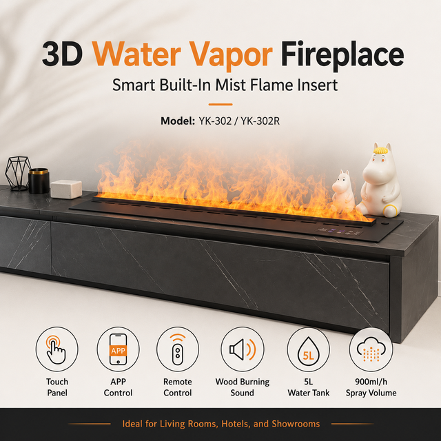 Modern 700-3000mm Electric Fireplace 3D Water Vapor Fire Steam Effect Smart Control Phone APP Remote Control Indoor Use Insert