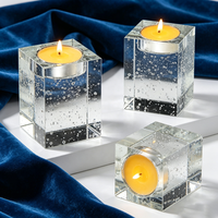 Support de bougie rectangulaire en cristal transparent K9, poli, personnalisable, design moderne à bulles, pour bougies chauffe-plat, idéal pour les cadeaux de mariage