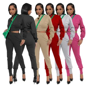 fall 2023 urban trendy women dropshipping clothes boutique clothing vendors women fall zipper decorate 2 piece pants set outfit
