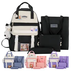 2024 double top handle school bag 4pcs in 1 set backpack CLBD knapsack handbag rucksack for girl and boy with mesh pocket