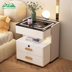 Mesa de Cabeceira Inteligente Luxuosa Wayon com 3 Gavetas, Carregamento Sem Fio e Luz LED, Mesa de Cabeceira Moderna com Tampo de Vidro para Quarto Principal - Product Image 3