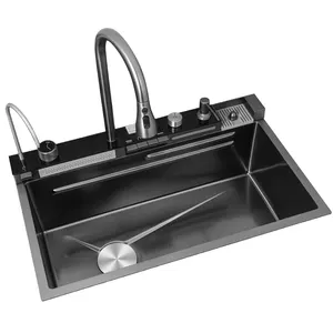 瀑布水龙头水槽纳米SUS304不锈钢洗碗水槽多功能加厚家用厨房水槽