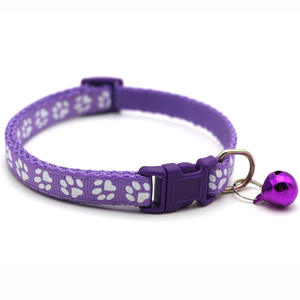 <span class=keywords><strong>Collar</strong></span> de nailon ajustable con estampado de pata multicolor para mascotas, collares para perros pequeños con campana - Product Image 5