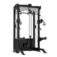 Rack de musculation entièrement intégré avec machine fonctionnelle intégrée, incluant Lat Pulldown, Low Row, Smith Cable Crosser et double colonne de poids