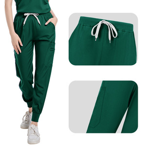 Hospital Nurse Uniforms Split <b>Set</b> Moisture Wicking Women Elastic Fit <b>Scrubs</b> Pants V Neck Top With Label - Product Image 3