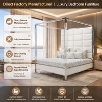Lit à baldaquin de luxe avec cadre King Size, tête de lit capitonnée en cuir, lit à quatre poteaux en acrylique, mobilier de chambre moderne