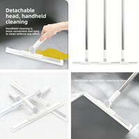 Balai Magique Multifonctionnel avec Serpillère et Balayette, Combo Nettoyant pour Sols, Manche en Plastique Manuel, Serpillère Anti-Poils, Écologique et Durable
