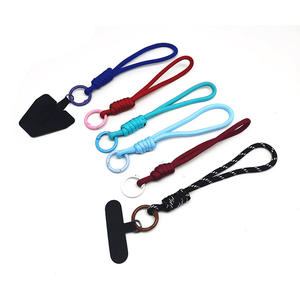 ポリエステル製パラコード織り込み格子柄耐久性のある車のキーホルダーリングIDカード紛失防止ストラップ、携帯電話用金属フック付き - Product Image 1