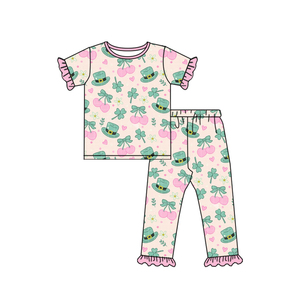 Baby <strong>St</strong>. <strong>Patrick's</strong> <strong>Day</strong> Pajama Set Toddler Girl Short Sleeve Long Pants Holiday Print Boutique Loungewear Wholesale Pre-order - Product Image 2