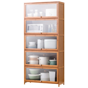 Kitchen <b>Storage</b> Cabinet Bamboo Multi Functional With Door For Pots Pans Dishes Condiments And <b>Microwave</b> Oven - Product Image 5