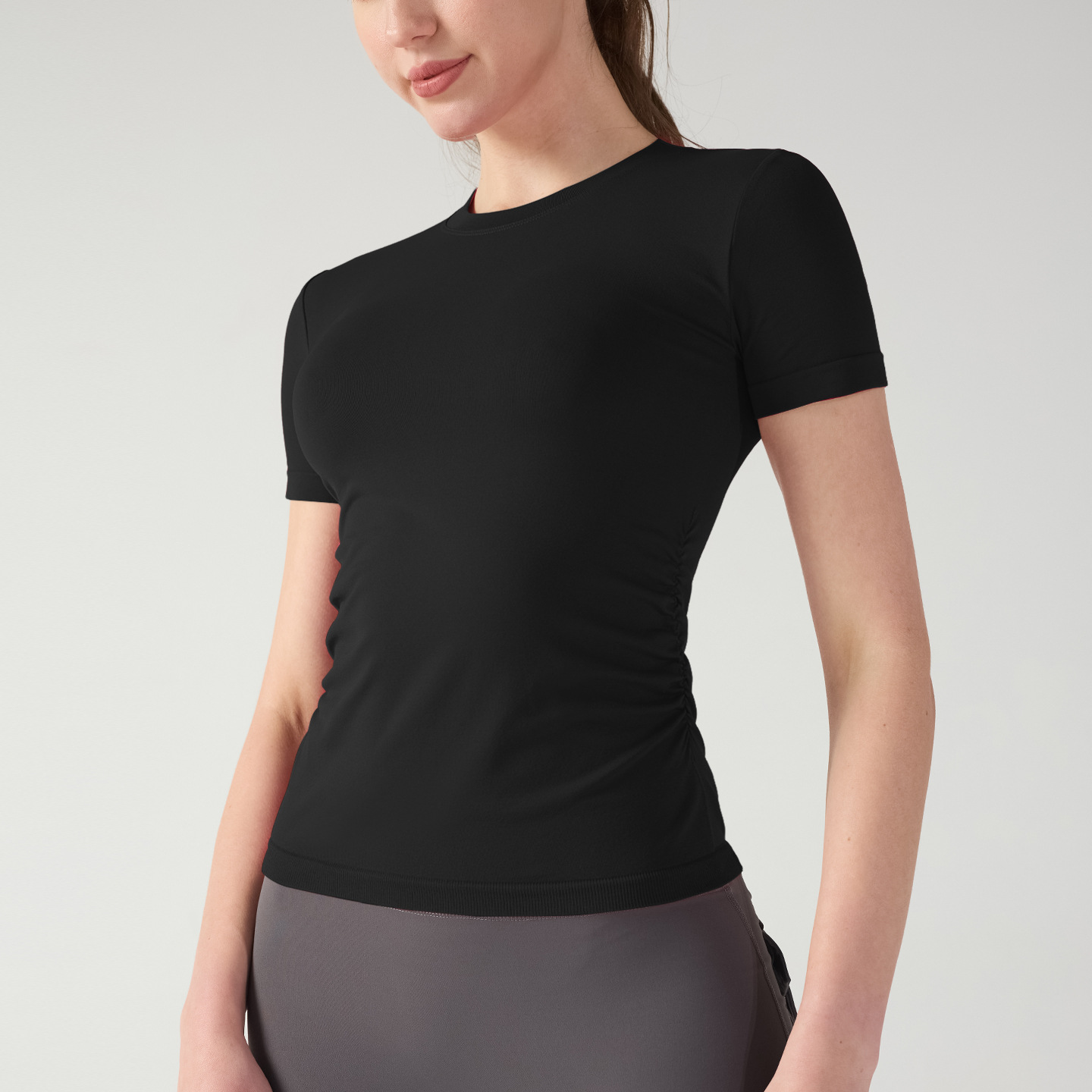 Sport T-shirt Spring/Summer Ruffled Screw Thread Four-Way Stretch Seamless Crew Neck Spandex/Nylon Comfortable Body Yoga Top