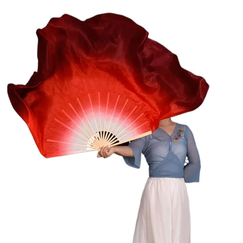 86cm(34 Inch) Chinese Folk Dance Véus Ventilador Branco Borgonha Extra Longo Véu De Seda Flowy Um Par Ano Novo Evento Folk Yangko Costume
