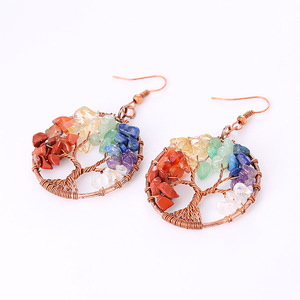 Señoras Moda Cabala 7 Chakra piedra Natural Árbol de la vida colgante pendientes joyería para mujer - Product Image 6