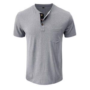 T-shirt <span class=keywords><strong>Henry</strong></span> à manches courtes pour homme, été 2024, style européen et américain, en coton mélangé, uni, vintage, coupe ajustée, respirant - Product Image 3