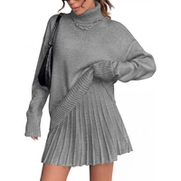Ensemble chic pour femme, pull en tricot à col roulé et jupe mini plissée, tenue d'automne-hiver, robe en tricot deux pièces