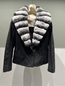 Abrigo de piel de oveja de primavera con puños y cuello de piel de conejo <span class=keywords><strong>chinchilla</strong></span> auténtica, chaqueta de cuero para mujer - Product Image 1