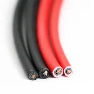 Câble de soudage flexible pour batterie de voiture 1/0 Câble d'onduleur de batterie en cuivre pur rouge noir de calibre 2/0