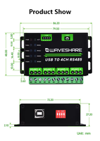Convertidor RS485 USB de 4 Vías de Grado Industrial, Carcasa Metálica de 86x48x27mm, Módulo de Comunicación Serial, Protección Contra Sobretensiones/ESD, 1200m
