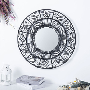 Rattan Decorative <b>Mirror</b> Round Handmade Wall <b>Hanging</b> Entryway <b>Mirror</b> Black Framed Colored Lens - Product Image 1