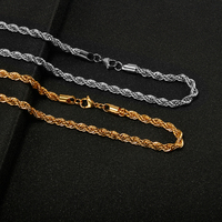 Chaîne à maillons torsadés hip hop en acier inoxydable plaqué or 18K multi-tailles personnalisée chaînes de collier ras du cou chaînes de corde pour hommes femmes
