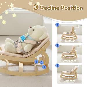 Transat bébé personnalisé en bois réglable, chaise à bascule ergonomique avec coussin amovible, ceinture de sécurité et rehausseur - Product Image 5