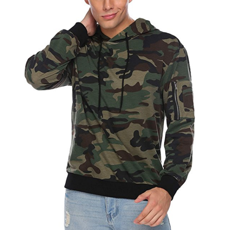 Sudadera con capucha y bolsillo canguro con puño y cintura ajustable. Color:  Verde militar - Tiendetea