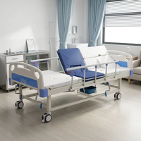 Lit médical et de soins à domicile multifonctionnel manuel avec trou pour commode, lit de soins à bascule réglable, table à manger et barreaux latéraux