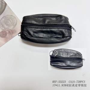 Porte-monnaie en cuir 6 pouces avec double fermeture éclair, portefeuille unisexe avec anneau, design minimaliste, usage quotidien - Product Image 1