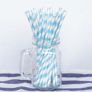 Joinhot Blue Striped Paper Straws Disposable Biodegradable For Wedding Parties - Product Image 2