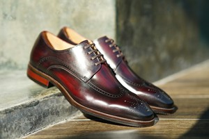 Scarpe da uomo in pelle fatte a mano personalizzate da uomo scarpe da Derby Brogue intagliato - Product Image 4