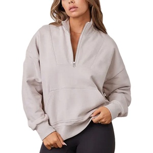 Sudadera con Capucha Personalizada de Felpa Francesa con Hombros Caídos, Sudadera con Media Cremallera para Mujer, Sudadera Holgada con Cierre de Cremallera - Product Image 1