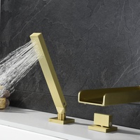 Robinet de douche et baignoire monocommande moderne en laiton doré brossé avec cartouche céramique, à poser au sol, idéal pour villas et hôtels