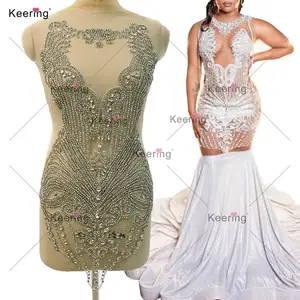 WDP-448 Keering New Arrivals Rhinestone Decorated Appliques Bodice Handmade Rhinestone Applique For Wedding Party Dress